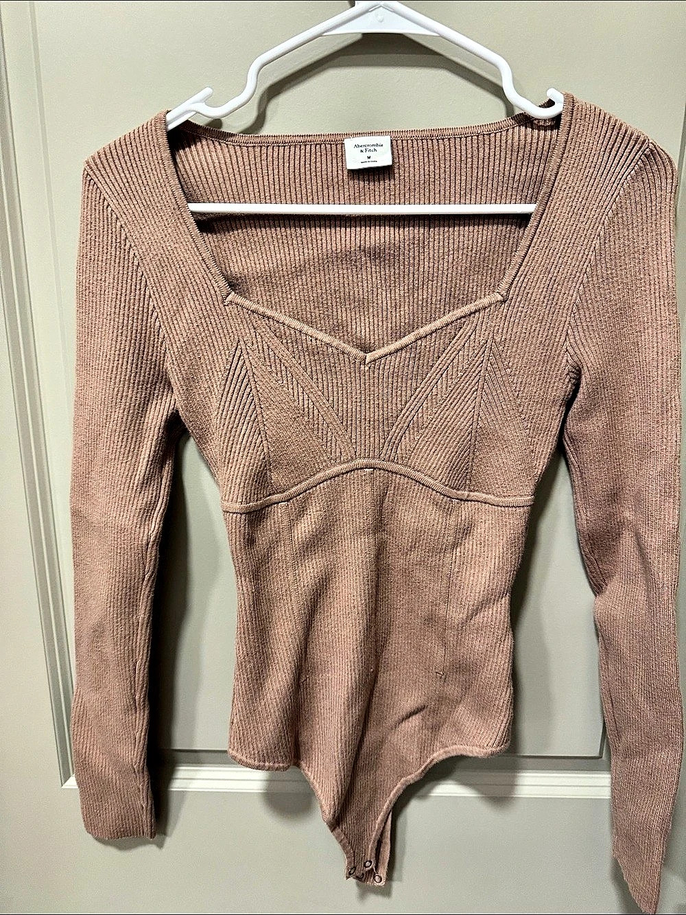 Abercrombie & Fitch Long-Sleeve Ottoman Squareneck Bodysuit Brown Medium